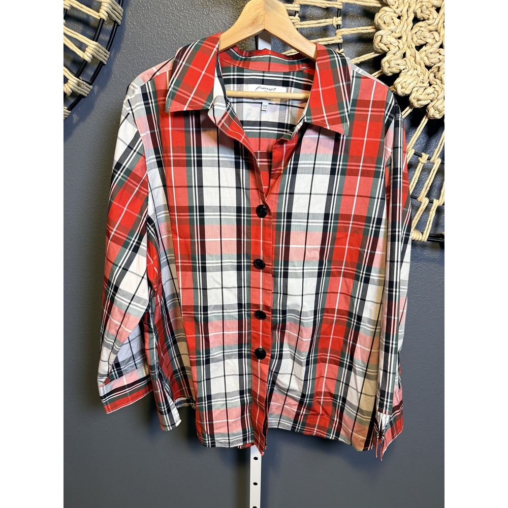Foxcroft NYC Womens Red Plaid Wrinkle Free Button Up Shirt Size 22 Shaped